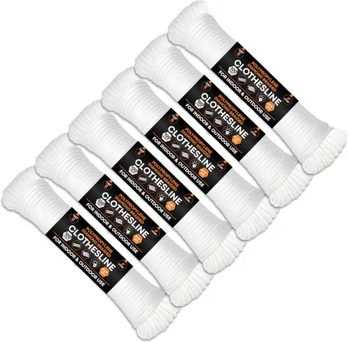 Vista 13 de Cuerda de plástico de 5/32 pulgadas x 50 pies, línea de ropa blanca para colgar y secar la ropa, línea de lavandería de plástico trenzado resistente