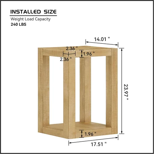 Vista 2 de Mesa auxiliar moderna de madera rústica de 2 niveles, mesas de noche compactas para sala de estar, mesita de noche rectangular minimalista
