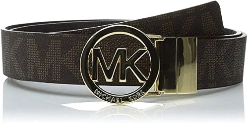 Vista 4 de Michael Kors Cinturón reversible para mujer, blancomarrón, hebilla dorada Mk, BlancoMarrón