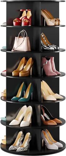 Vista 8 de SpaceAid Organizador giratorio negro de 7 niveles para zapatos, torre de exhibición de zapatos, Lazy Susan, organizador giratorio para zapatos