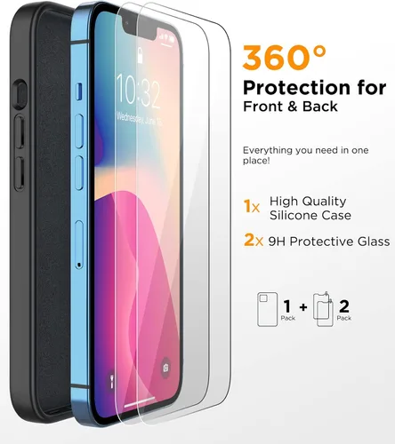 Vista 2 de Funda para iPhone 13 con protector de pantalla, antiarañazos, funda de silicona líquida para iPhone 13, funda protectora a prueba de golpes, funda