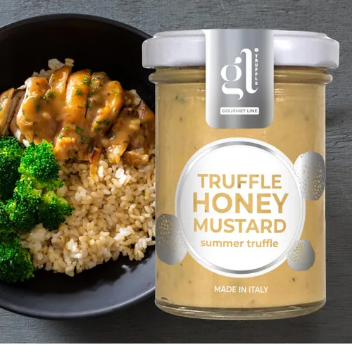 Vista 4 de GL Truffle GOURMET LINE Mostaza de miel de trufa, 100 g (3.52 oz), condimento dulce y salado, untable, una fusión de dulzura y ralladura, sin OMG
