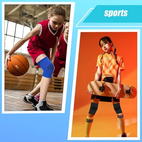 Vista 4 de Yxmeiguo 2 pares de rodilleras para niños, rodilleras para niños, rodilleras de compresión para niños y niñas, rodilleras para baloncesto, voleibol