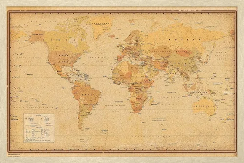 Vista 12 de Trends International Póster de pared antiguo con mapa mundial 2024, 22.4 pulgadas de largo x 14.7 pulgadas, versión enmarcada en madera de granero