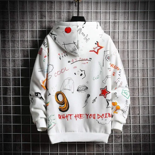 Vista 3 de GURUNVANI Sudadera con capucha con estampado de graffiti para hombre, chándal de moda, casual, hip-hop, abrigo divertido