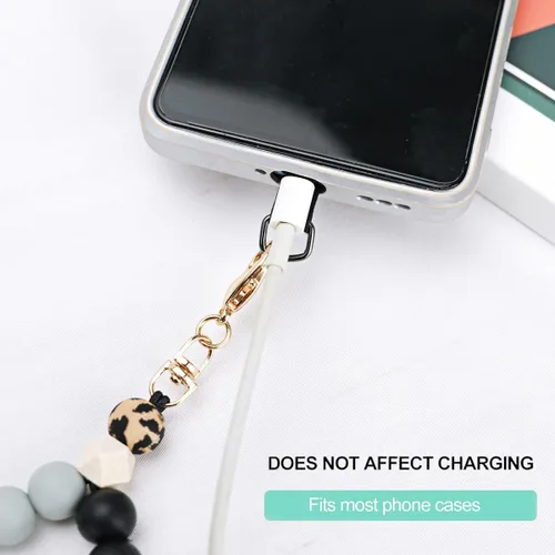 Vista 5 de VICHUNHO Correa de muñeca de teléfono con cuentas de silicona de mármol, cordón para teléfono celular con pestaña de sujeción, pulsera elástica
