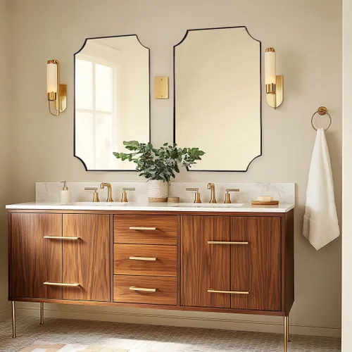 Vista 7 de ANDY STAR Espejo de baño de bronce cepillado, espejo festoneado de 24 x 36 pulgadas para baño, espejo rectangular de bronce antiguo con marco