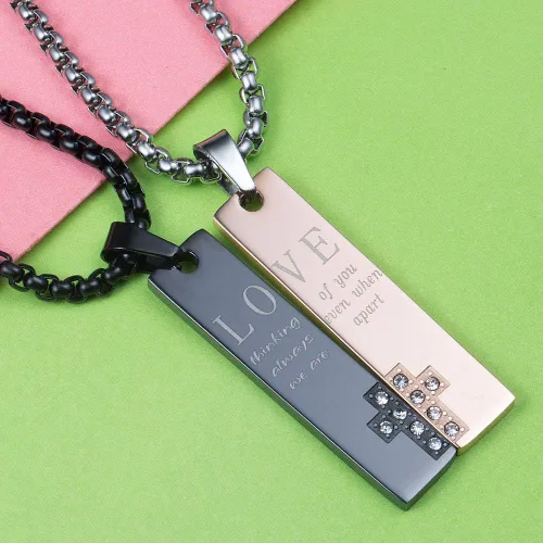 Vista 2 de Wolentty Collares de distancia para parejas para el día de San Valentín Metal Circonia cúbica
