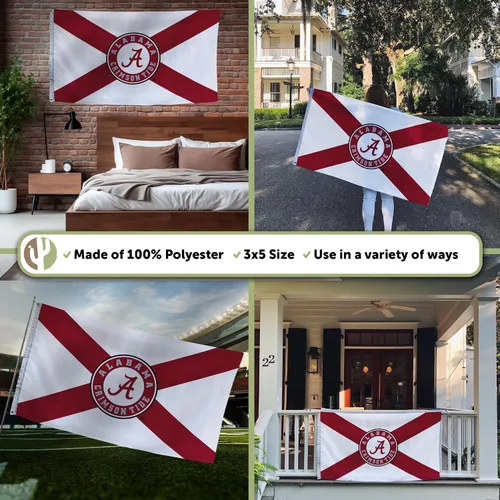 Vista 3 de Desert Cactus Bandera de la Universidad de Alabama Crimson Tide Bama UA Banners 100% poliéster para interiores y exteriores, banderas de 3 x 5 pies