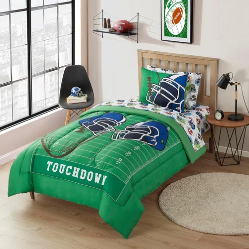 Vista 42 de Juego de edredón con diseño de baloncesto tamaño individual – Ropa de cama en una bolsa con sábanas, fundas de almohada y fundas decorativas