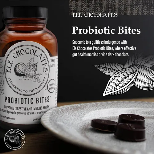 Vista 2 de Suplemento probiótico diario de chocolate negro muerde 3 mil millones de UFC para la salud intestinal digestiva, apoyo inmunológico para mujeres
