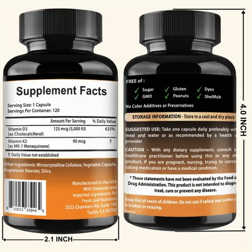 Vista 7 de VITBOOST Vitamina D3 K2 Complejo - 5000 UI (125 mcg) D3 y K2 (MK-7) 90 mcg Vitamina D fácil de tragar, sin OMG, sin gluten, fabricado en Estados