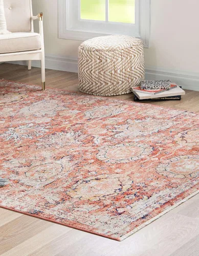 Vista 3 de Unique Loom Lola Collection - Alfombra clásica (2 pies x 3 pies 1 pulgada, rectangular, rojo ladrillo/beige)