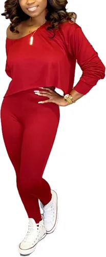 Vista 2 de GEMEIQ Conjunto deportivo de dos piezas de manga larga con cuello redondo y pantalones largos para mujer