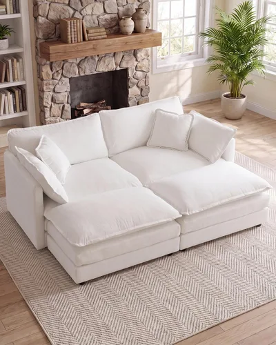Vista 94 de 76.7" Cloud Couch for Living Room, Deep Seat Loveseat Sofa, Beige Breathable Chenille, 2-Seats Couch for Apartment Small Spaces, Pocket Spring
