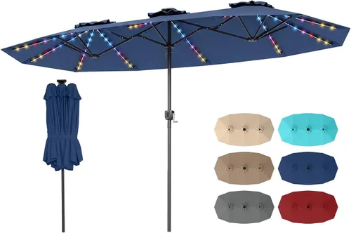 Vista 19 de Tangkula Sombrilla solar de patio de 13 pies, sombrilla de doble cara extra grande para mesa de mercado al aire libre con 36 luces LED, mango