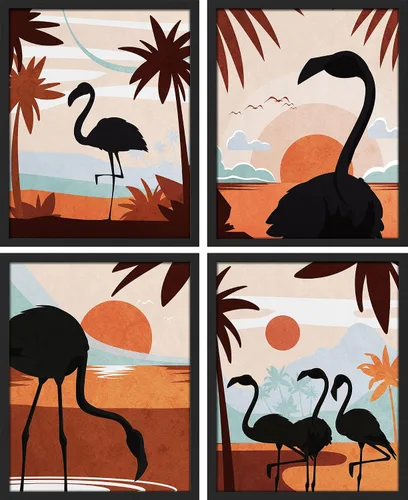 Vista 178 de SIGNWIN Marco de arte de pared de jirafa de safari africano, juego de 4 impresiones coloridas de paisaje, decoración de pared de naturaleza