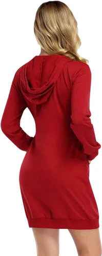 Vista 3 de MISSKY - Vestido informal tipo sudadera con capucha y bolsillos de canguro para mujer