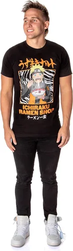 Vista 3 de Bioworld Naruto Shippuden Camiseta de anime para hombre Ichiraku Ramen Shop para adultos Negro