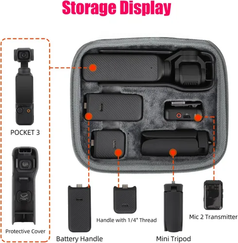 Vista 2 de Funda Pocket3 para DJI Osmo Pocket 3 Accesorios de la cámara Bolsa de la manija de la batería Mini Trípode Transmisor Cubierta protectora de viaje