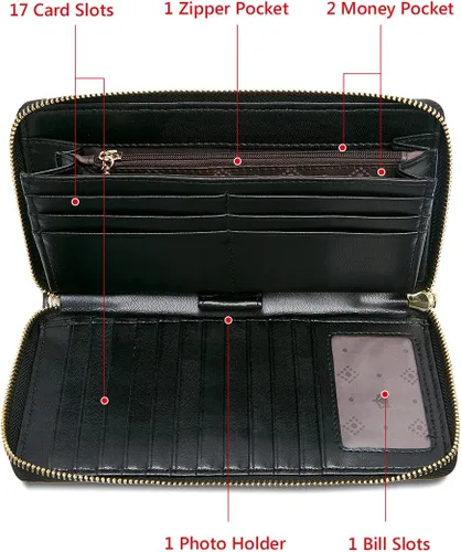 Vista 4 de Carteras de embrague para mujer monederos de cuero de vaca divididos con pulsera Negro talla única