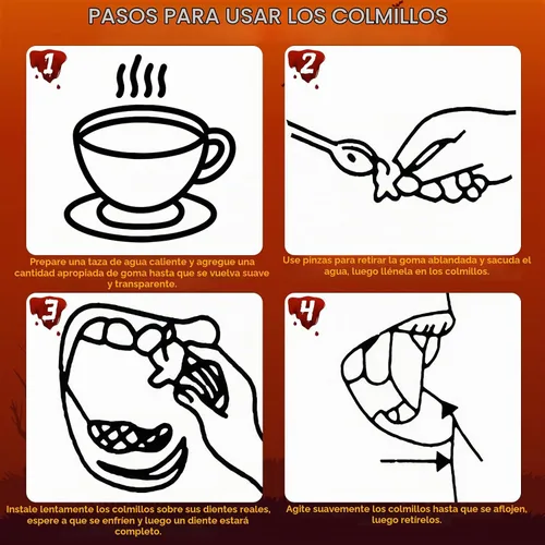 Vista 3 de 9 pares de colmillos falsos de dientes de vampiro para disfraz de fiesta