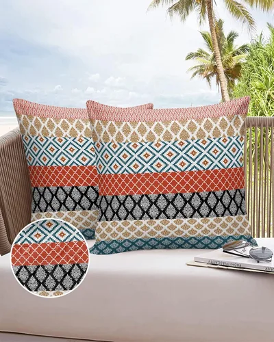 Vista 6 de Fundas de almohada impermeables para exteriores, fundas de almohada lumbares, estilo bohemio, diseño de rayas, tribal, estilo bohemio, fundas