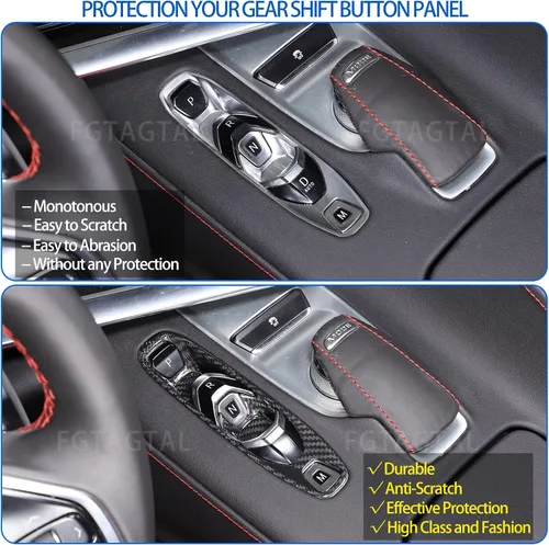 Vista 2 de Cubierta de panel de palanca de cambios de fibra de carbono real compatible con Chevrolet Corvette C8 2020-2025, panel de palanca de cambios