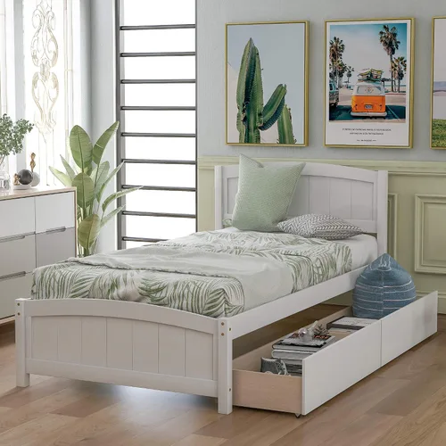 Vista 15 de Harper & Bright Designs Cama individual con cajones, cama individual de plataforma para niños con almacenamiento, plataforma de madera maciza,