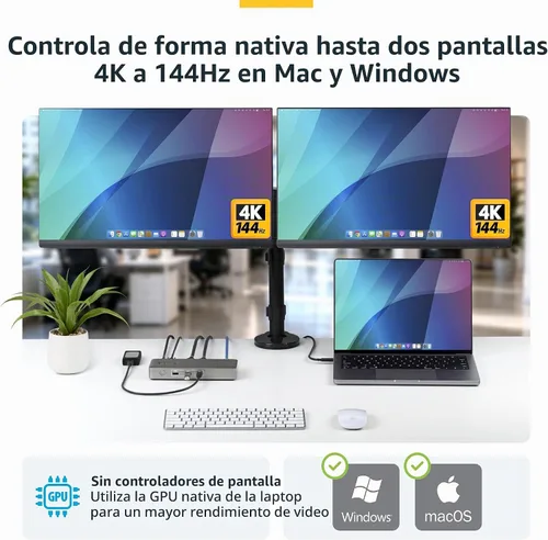 Vista 4 de StarTech Base USB 4 sin controlador, doble 4K 144Hz para Mac y Windows, 100