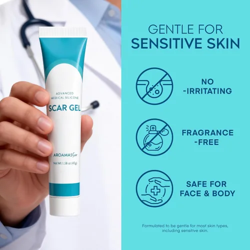 Vista 5 de Aroamas Scar Gel avanzado para cicatrices, gel de silicona de grado médico para ayudar a mejorar la apariencia de cicatrices y estrías para rostro