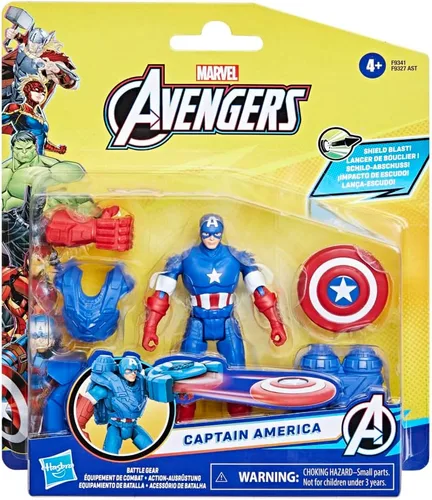 Vista 3 de Marvel Epic Hero Series Battle Gear - Figura de acción del Capitán América, 4 pulgadas, juguetes de superhéroes de los Vengadores para niños a