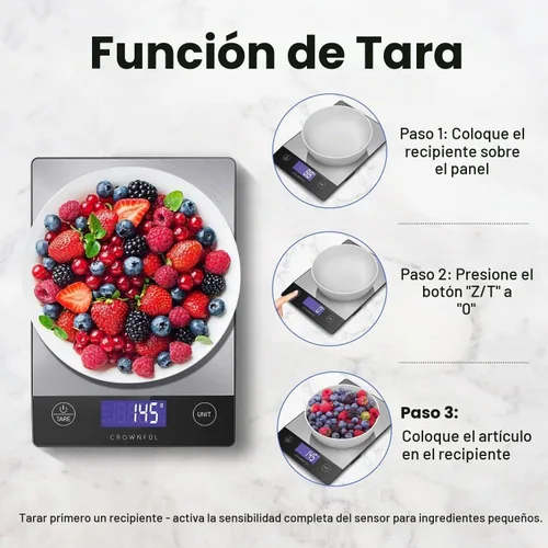 Vista 8 de CROWNFUL Báscula de alimentos, 33 libras, recargable, de acero inoxidable 304, báscula digital de cocina, gramos, onzas y onzas, con pantalla LCD