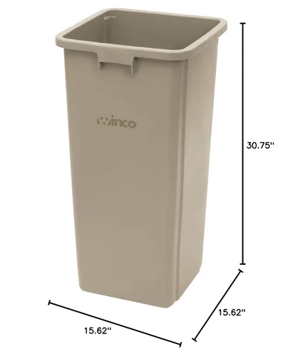 Vista 5 de Winco Papelera de plástico comercial cuadrada, 23 galones, color beige