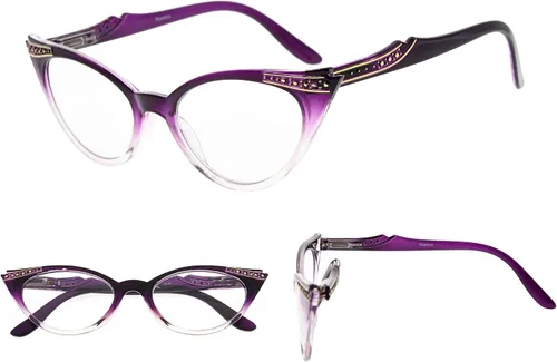 Vista 5 de GUD 3 pares de anteojos de lectura estilo ojo de gato para mujer (negro/tortuga/morado transparente)