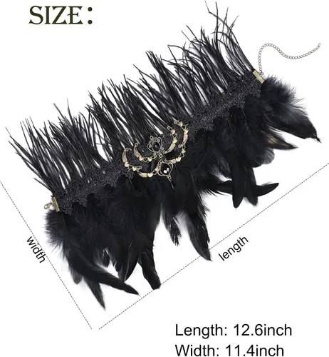 Vista 7 de Collar gótico de plumas negras gargantilla de plumas victorianas para mujer, collar de plumas para Halloween, collar de cosplay