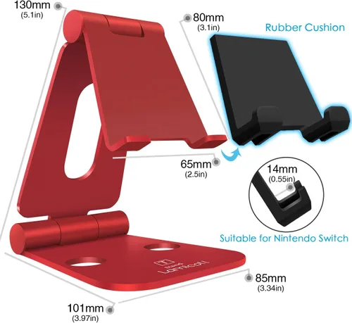 Vista 5 de Soporte multi-ángulo portátil para Nintendo Switch Tablet y Smartphone Rojo
