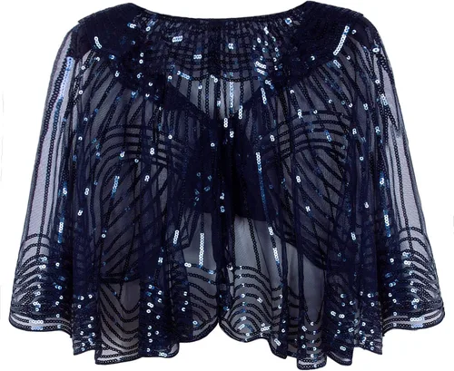Vista 2 de VIJIV Chaqueta de capa estilo vintage de los años 20 adornada con chal de novia, capelet, bolero para fiesta de Gatsby