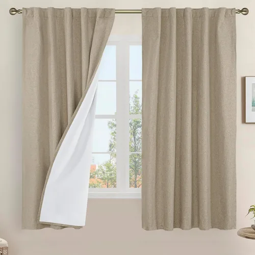 Vista 76 de LAMIT Cortinas opacas cortas de lino de 30 pulgadas para ventanas de cocina sobre el fregadero, cortinas de café texturizadas de lino marfil