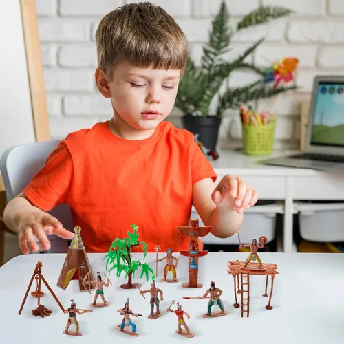 Vista 6 de X Hot Popcorn 23 Piezas Figuras de Indios en Miniatura, Figuras de Acción de Indios de Plástico, Suministros de Diorama para Decoración de Escenas
