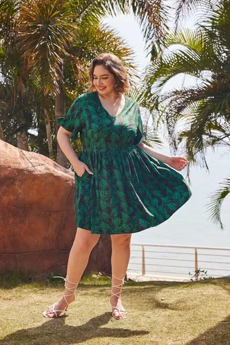 Vista 2 de CARCOS Vestido de talla grande para mujer, vestidos de manga corta, cuello en V, lazo en la cintura, vestido de verano, leopardo, floral, camuflaje