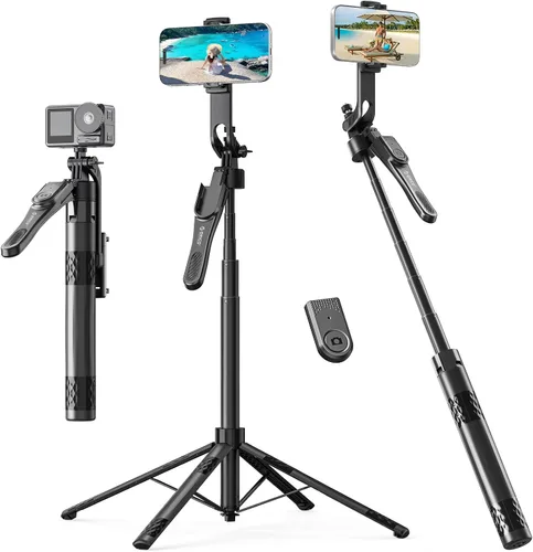 Vista 11 de ORICO Trípode de teléfono de 69 pulgadas, trípode para selfie stick para iPhone con control remoto inalámbrico, soporte giratorio de 360°