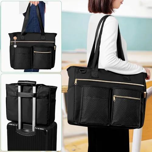Vista 2 de Fasrom Bolsa de mano para profesores para mujer, bolsas grandes para Negro