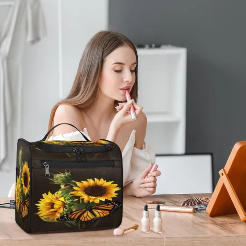 Vista 6 de cfpolar Animal Fox Flores Colgantes Neceser de Viaje Neceser Organizador de Maquillaje Bolsa de Almacenamiento de Cosméticos Baño Bolsa