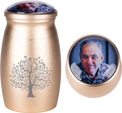 Vista 8 de Bivei Urnas pequeñas para cenizas humanas, urna personalizada de recuerdo con foto y texto para hombres y mujeres, mini urnas para adultos