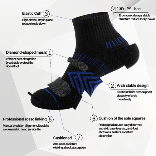 Vista 6 de COOPLUS Calcetines tobilleros acolchados para hombre, calcetines de algodón de rendimiento atlético