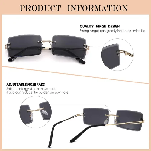 Vista 28 de Gafas de sol rectangulares para hombres/mujeres, gafas de sol pequeñas sin montura cuadrada