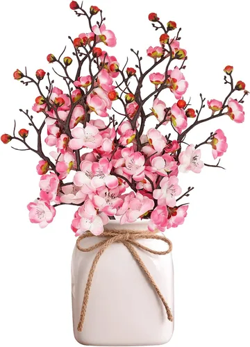 Vista 3 de MINYULUA 6 piezas de flores artificiales de flor de ciruelo rosa