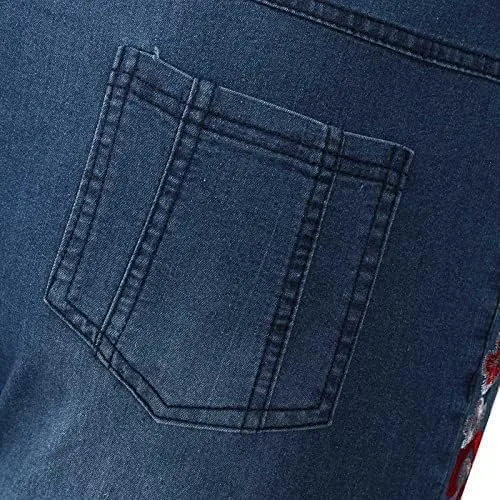 Vista 6 de Jeans acampanados para mujer, jeans bordados florales, elásticos, acampanados, talla grande, pantalones de mezclilla de pierna ancha Y2K