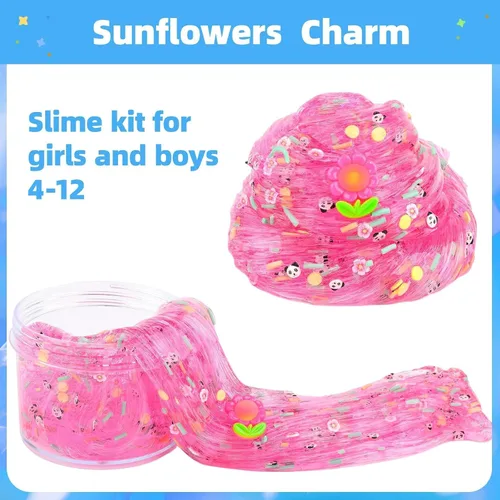 Vista 2 de Kit de slime transparente, paquete de 5 unidades de limo de cristal crujiente con purpurina, regalos de fiesta, juguete para aliviar el estrés